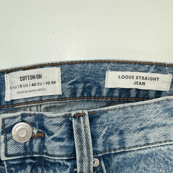 Cotton On Loose Straight Distressed Women's size 8 Medium Blue Denim Jeans - Picture 3 of 5